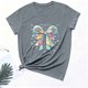 thumbnail image 5 of Haivin Easter Shirts for Women Happy Easter Bunny Printed Short Sleeve Tee Funny Blowing Bubbles Rabbit Casual Top, 5 of 6
