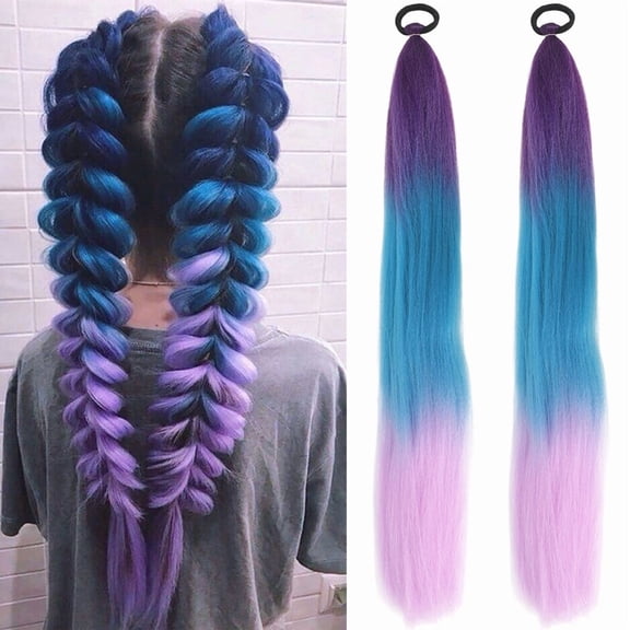Vibrant Pre Stretched Braiding Hair Extensions 26 Inch Synthetic for Stage Party Halloween Costume Cosplay (Colorful, Pack of 2)