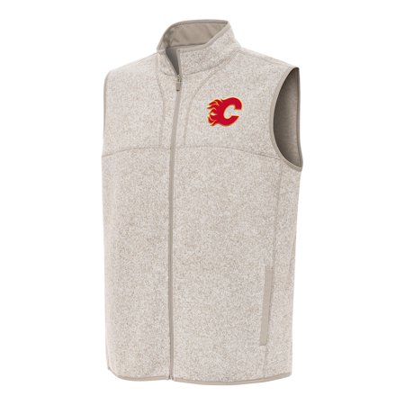 Men s Antigua Oatmeal Calgary Flames Fortune Full-Zip Vest