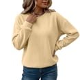 thumbnail image 4 of Womens Crewneck Sweatshirt Casual Long Sleeve Fleece Pullover Tops Crew Neck, Ribbed Design, Drop Shoulder, Workout, Loose Fit, Fall Winter, Daily Wear Khaki S, 4 of 5
