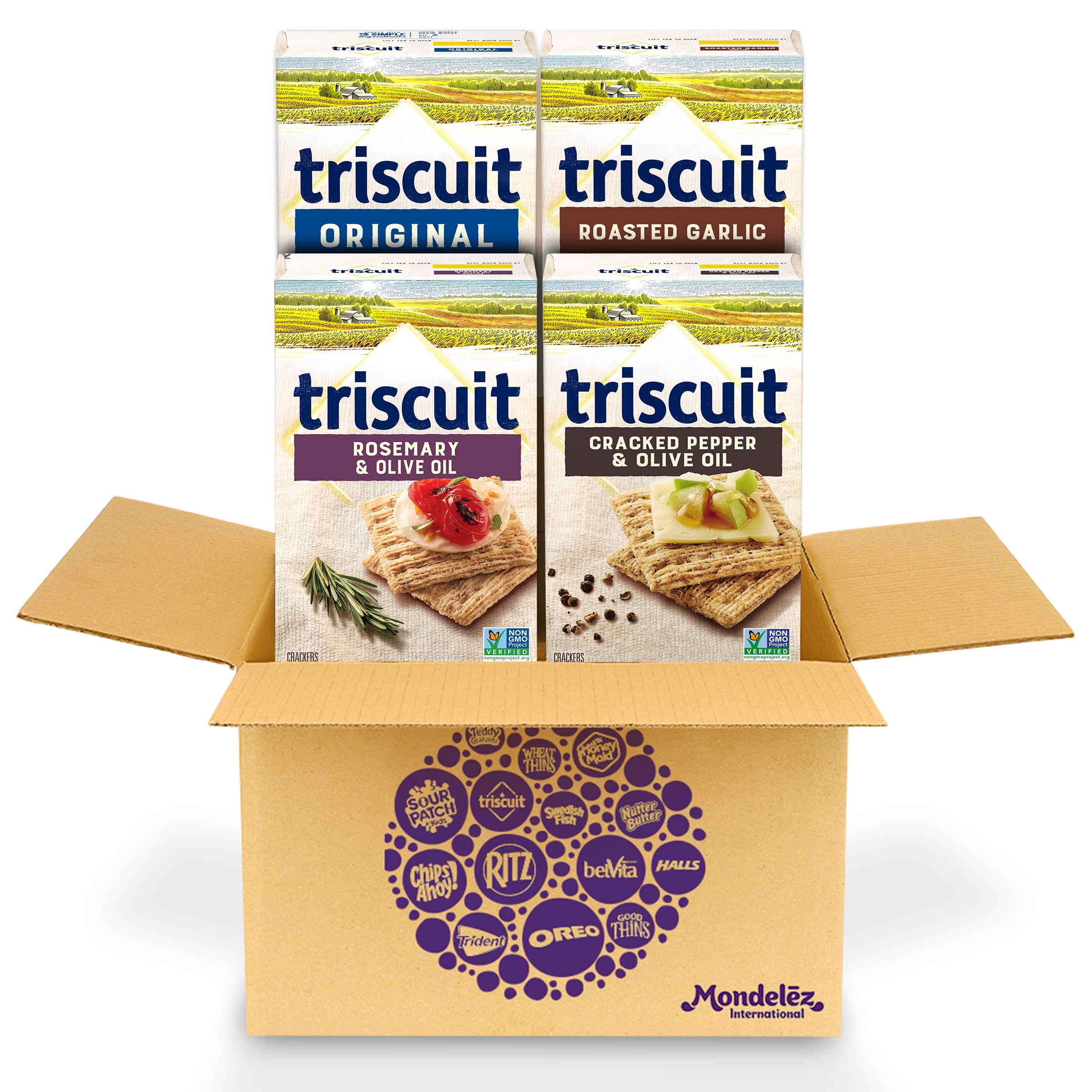 Photo 1 of *8/29/2024* TRISCUIT Crackers Variety Pack, 4 Boxes (2 Original, 1 Roasted Garlic, 1 Cracked Pepper Olive Oil), 34.0 Oz