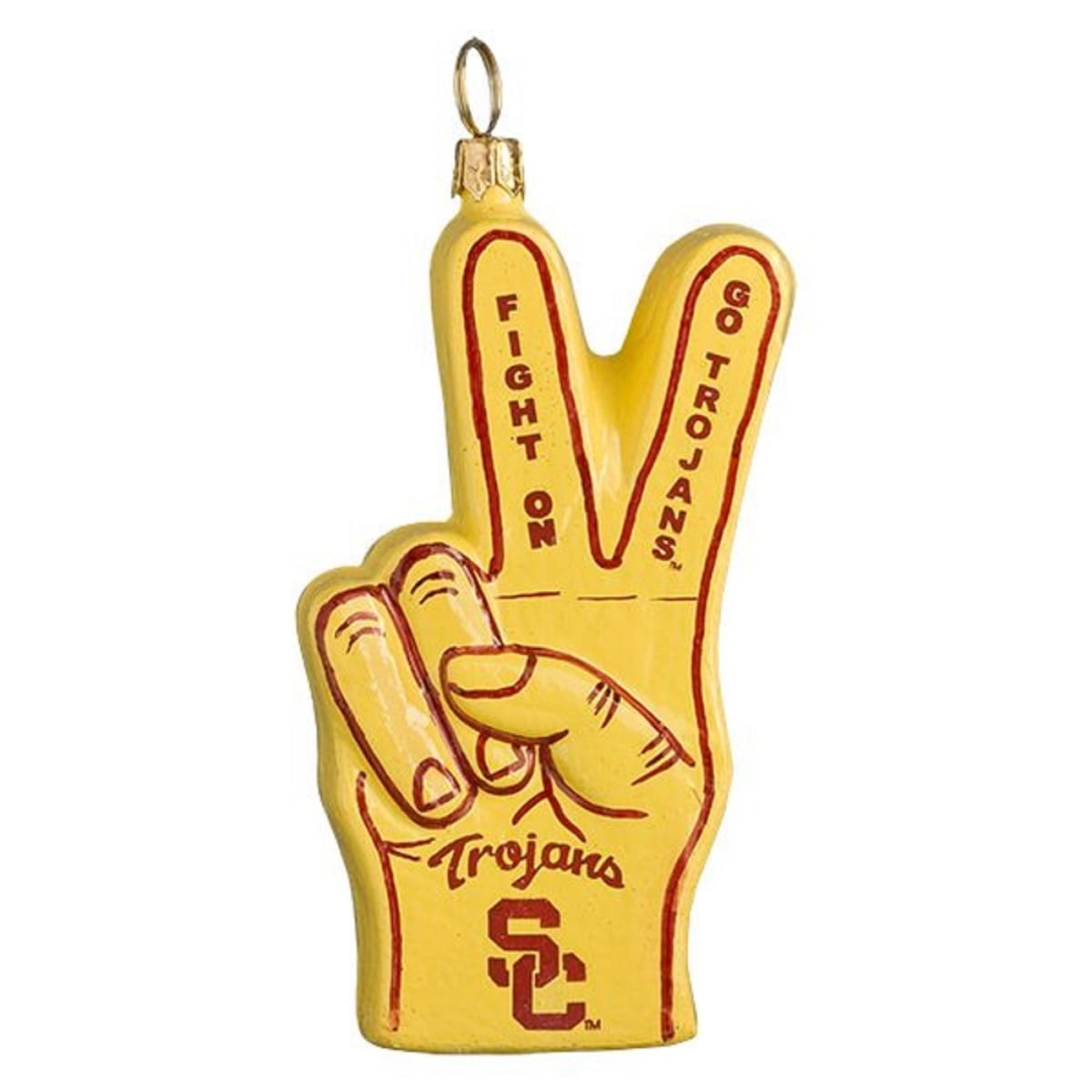USC Trojans V Sign Foam Finger Polish Glass Christmas Ornament