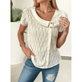 thumbnail image 3 of MORTTIC Women's Elegant Solid Color Asymmetrical Neck Petal Sleeve Short Sleeve Blouse Top, XXL, 3 of 5