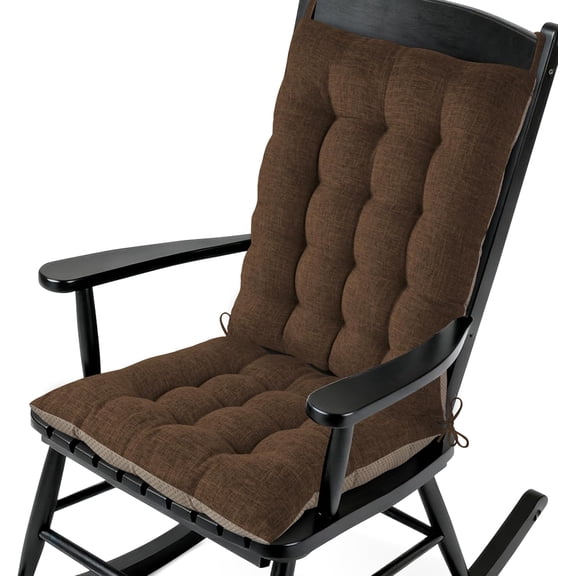 Non-Slip Rocking Chair Cushion Extra Large Linen Thick Chair Pads Durable High Back Seat Cushions with Ties Set of 2 Brown