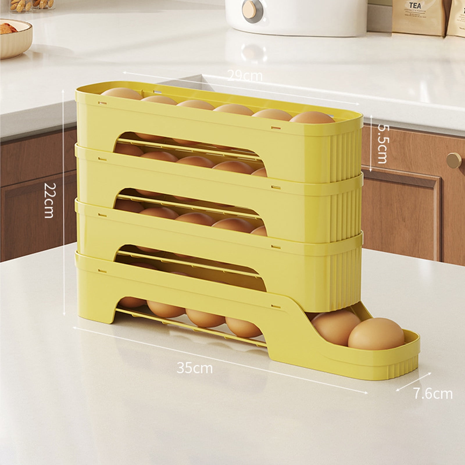Food Grade Refrigerator Egg Holder Large Capacity Sliding Tray Auto Roll Design Stackable Storage Container For Fridge Organization
