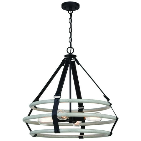 

Taylor 4L Black and Ash Gray Drum Cage Industrial Pendant Light with Fabric Straps