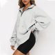 thumbnail image 4 of Puntoco Mujer Moda Casual Cremallera Sólida Turn-Down Collar Manga Larga Sudadera tops Blusa con Bolsillo Puntoco Puntoco-448, 4 of 7