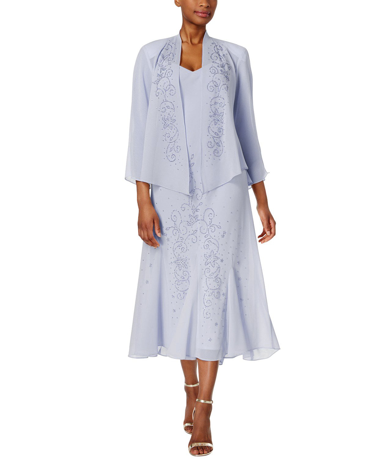 Bridal Mother Dress with Jacket Short 3/4 Sleeve 2 pcs Beaded Chiffon Plus Size