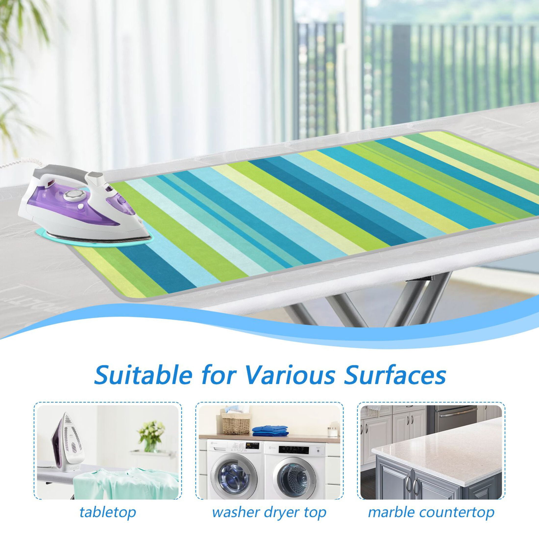 Blue Green Vertical Stripes Ironing Mat Blanket Portable Travel Ironing Pad Heat Resistant Pad 47.2" x 27.6”