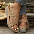thumbnail image 5 of Orthopedic Sandals for Women Hollow out Crooss Strap Low Wedge Walking Shoes Comfy Arch Support Casual Summer Footwear Khaki Size 7, 5 of 7
