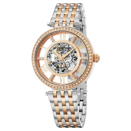Stuhrling Original Women's Automatic Skeleton Delphi Swarovski Element Crystal Two-Tone Link Bracelet Watch