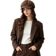 thumbnail image 2 of Kmonabie Winter Corduroy Octagonal Hat, Vintage Wood Button Newsboy Cap Painter Beret, Adjustable Soft Casual Headwear for Daily Wear, Brown, 2 of 7