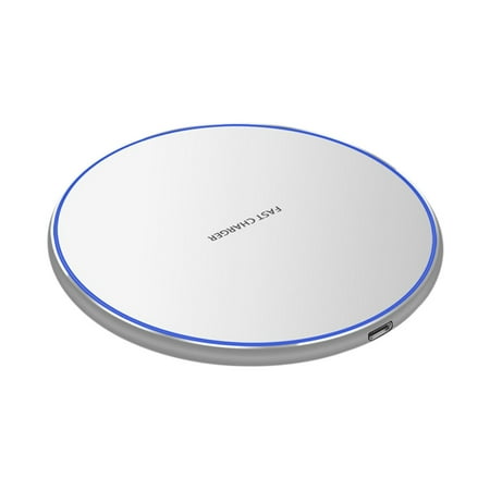 Qonioi Round Desktop Wireless Fast Charger with Low Temperature Protection Ultra-Thin Aluminum Alloy Charging Dock for Mobile Phones Qi Wireless Charger Station