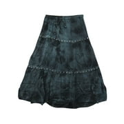 Mogul Womens Skirt Black Stonewashed Sequin Embroidered Long Skirt