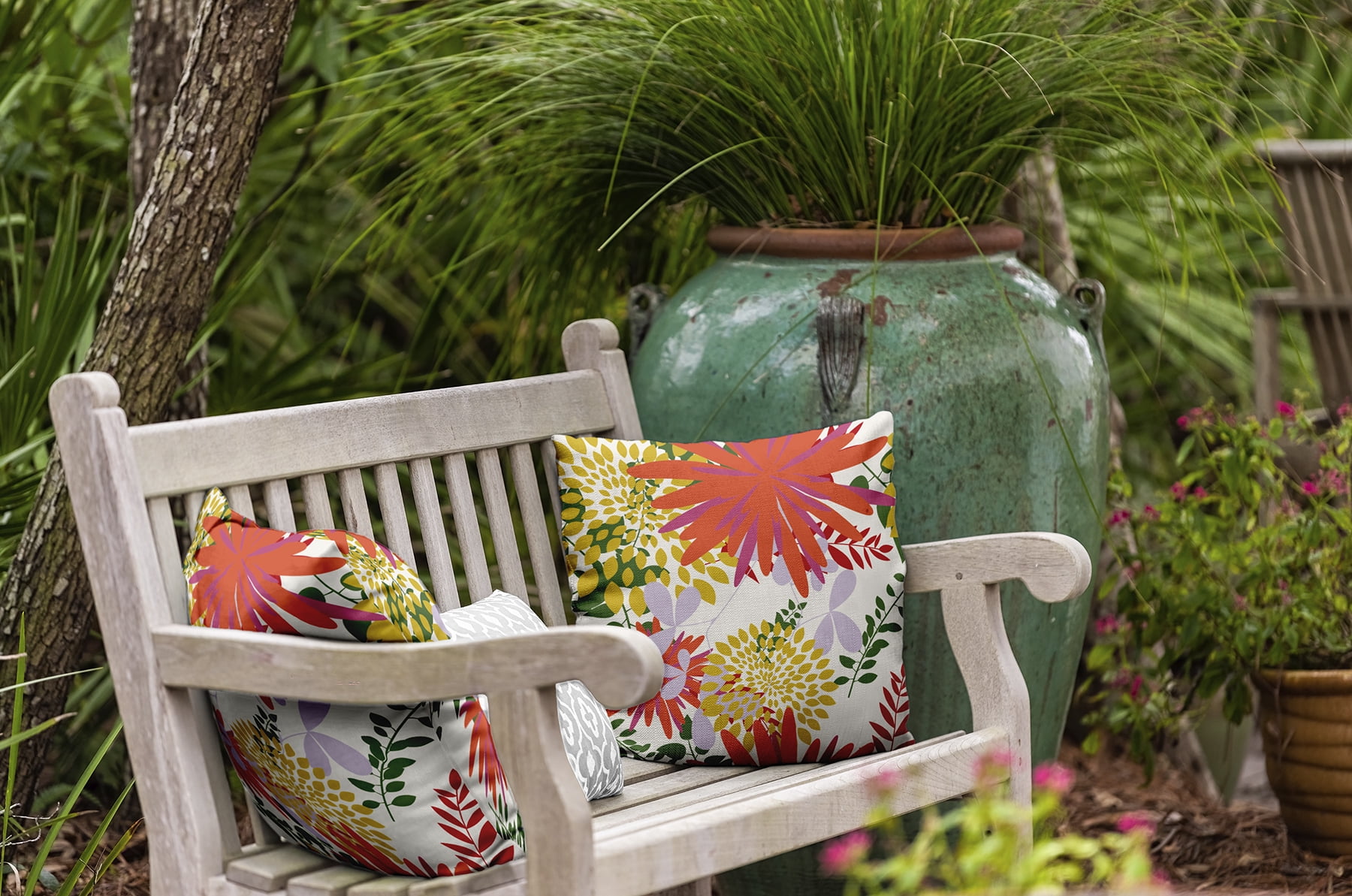 20" x 20" Simply Daisy Jumble Floral Polyester Indoor/Outdoor Pillow, Surf Board Orange Qty 1