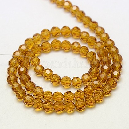 Glass Beads Strands Faceted(32 Facets) Round Goldenrod 8mm Hole: 1.5mm about 66~67pcs/strand 15.12 inch~15.35 inch(38.4~39cm)