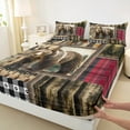 thumbnail image 3 of Feelyou 3D Wildlife Bear Queen Sheet Sets for Men, Rustic Farmhouse Cabin Flat Sheet, Western Plaid Patchwork Queen Fitted Sheet, Lightweight Room Decor, 4 Pieces, 3 of 7