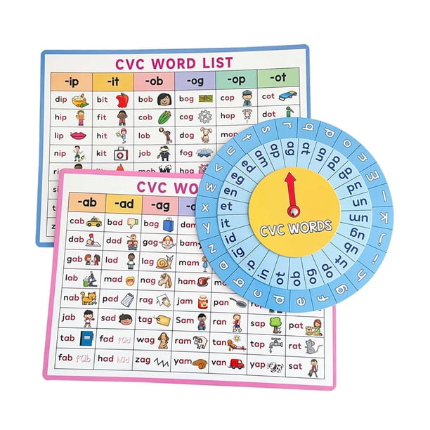 3pcs Inglés CVC Juego de de Giras de Enseñanza Diagramas de Fonética de Pared CVC Póster de Phonics de Phonics de Ruedas Giratorias CVC