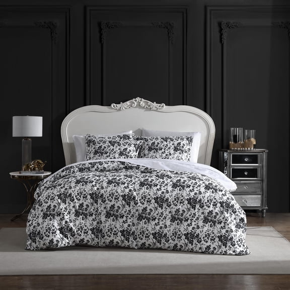 Betsey Johnson - Twin Duvet Cover, Soft Bedding Set with Matching Shams, Floral Home Decor (Betseys Toile Black, Twin)