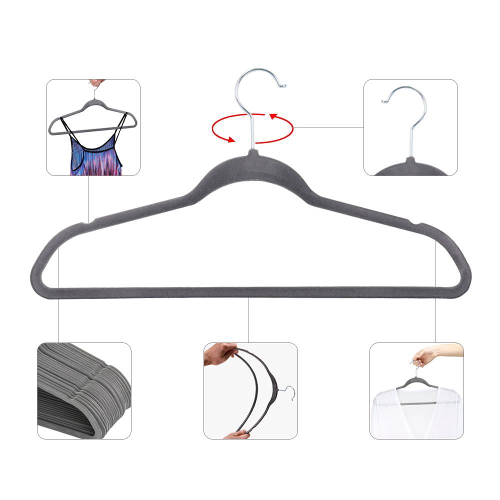 Alden Design 100 Pieces Non-Slip Velvet Hangers for All Ages, Gray