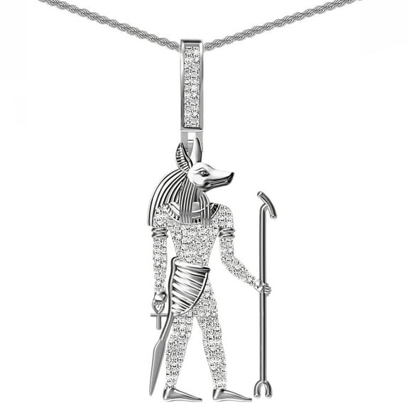 Real Genuine Diamond 0.65 Cwt. Egyptian Anubis Pharaoh Ankh Cross Pendant Charm