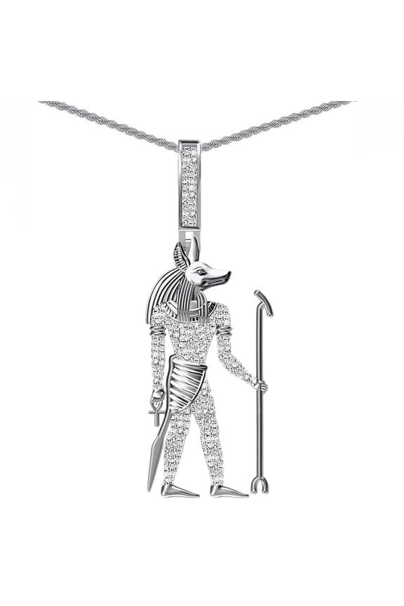 Real Genuine Diamond 0.65 Cwt. Egyptian Anubis Pharaoh Ankh Cross Pendant Charm