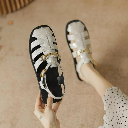 

Ladies Closed Toe Summer Flat Sandals Low Heel Outdoor Sandals Women Gladiator Sandals Square Summer Shoes