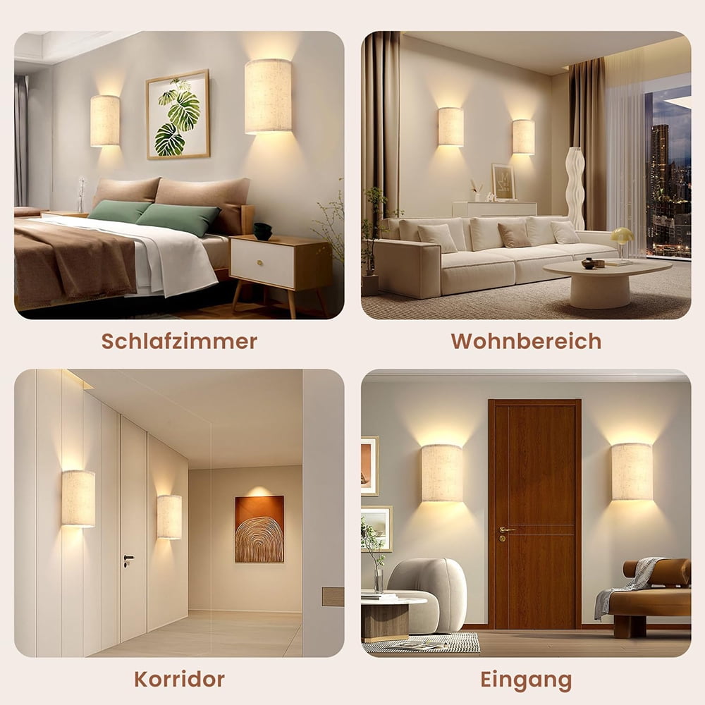 Battery Operated Wall Sconce, Rechargeable Wireless Wall Sconces Set of Two, Magnetic Wall Lamp with Remote RGB Colors for Bedroom Living Room Hallway, Fabric Linen Shade