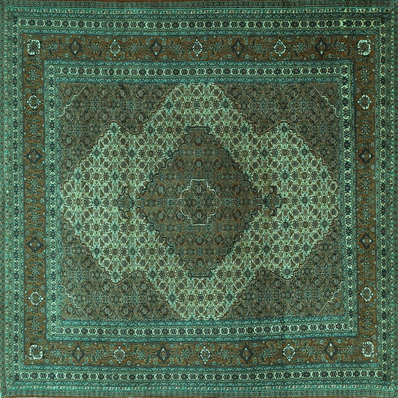 Ahgly Company Indoor Square Persian Turquoise Blue Traditional Area Rugs, 5' Square