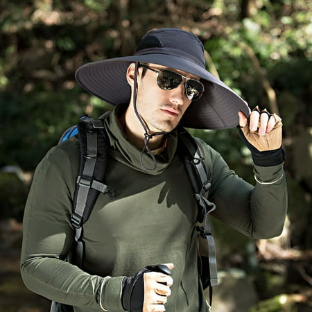 Mens Outdoor Hat Hiking Camping Fishing Cap Wide Brim Sun Protection Bucket Cap