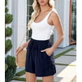 thumbnail image 3 of Women'S Solid Color Lace Trim Drawstring Shorts Dark Blue XL, 3 of 6