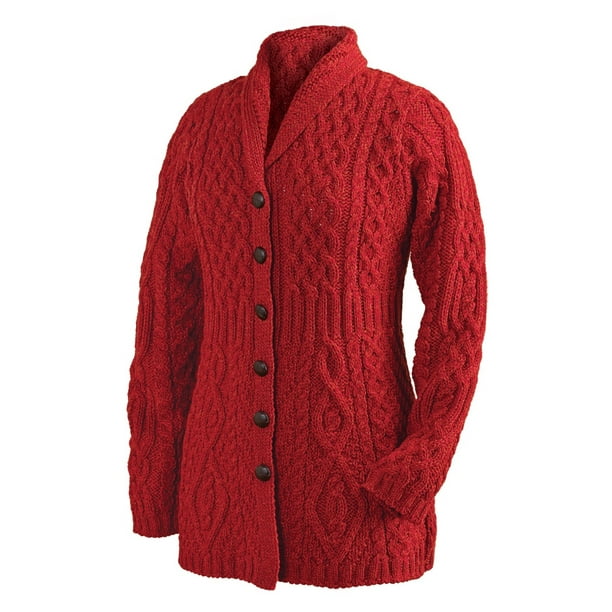 West End Knitwear Women's Cardigan Shawl Collar Button Down Cable