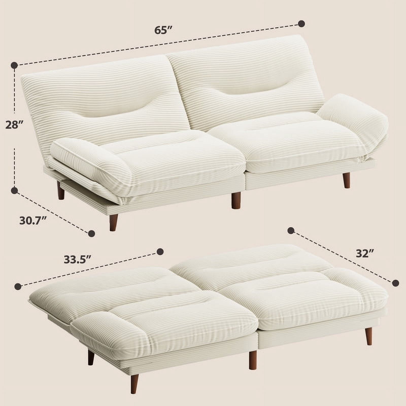 Furmax Futon with Five Angles Adjustable Armrests and Adjustable Backrest Futon Sofa Couch for Small Spaces Living Room Office,Beige