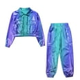 thumbnail image 5 of Zaldita Kids Girls 2 Piece Holographic Street Jazz Hip Hop Modern Dance Outfit Flap Pocket Zip Up Jacket with Pants Set Blue 14, 5 of 7