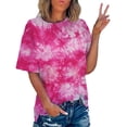 thumbnail image 2 of Womens T Shirts Ladies Gradient Tie Dye Printing Graphic Tees Trend Short Sleerainbowes Summer Tops Hot Pink Fashion Casual Blouses XXXL, 2 of 8