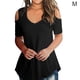 thumbnail image 1 of Blusa suelta de manga corta con camiseta sexy para niña con hombros descubiertos, negro, M sidaley AP001291-02, 1 of 7