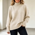 thumbnail image 2 of Yyeselk Women's Turtleneck Sweater Chunky Long Sleeve Knitted Ribbed Hem Trendy Sweaters Fall Winter Loose Fit Basic Warm Jumper Tops Beige L, 2 of 6