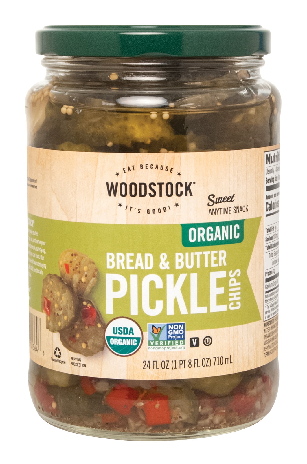 Woodstock Foods Organic Pickles, Sweet Bread & Butter, 24 fl oz Jar
