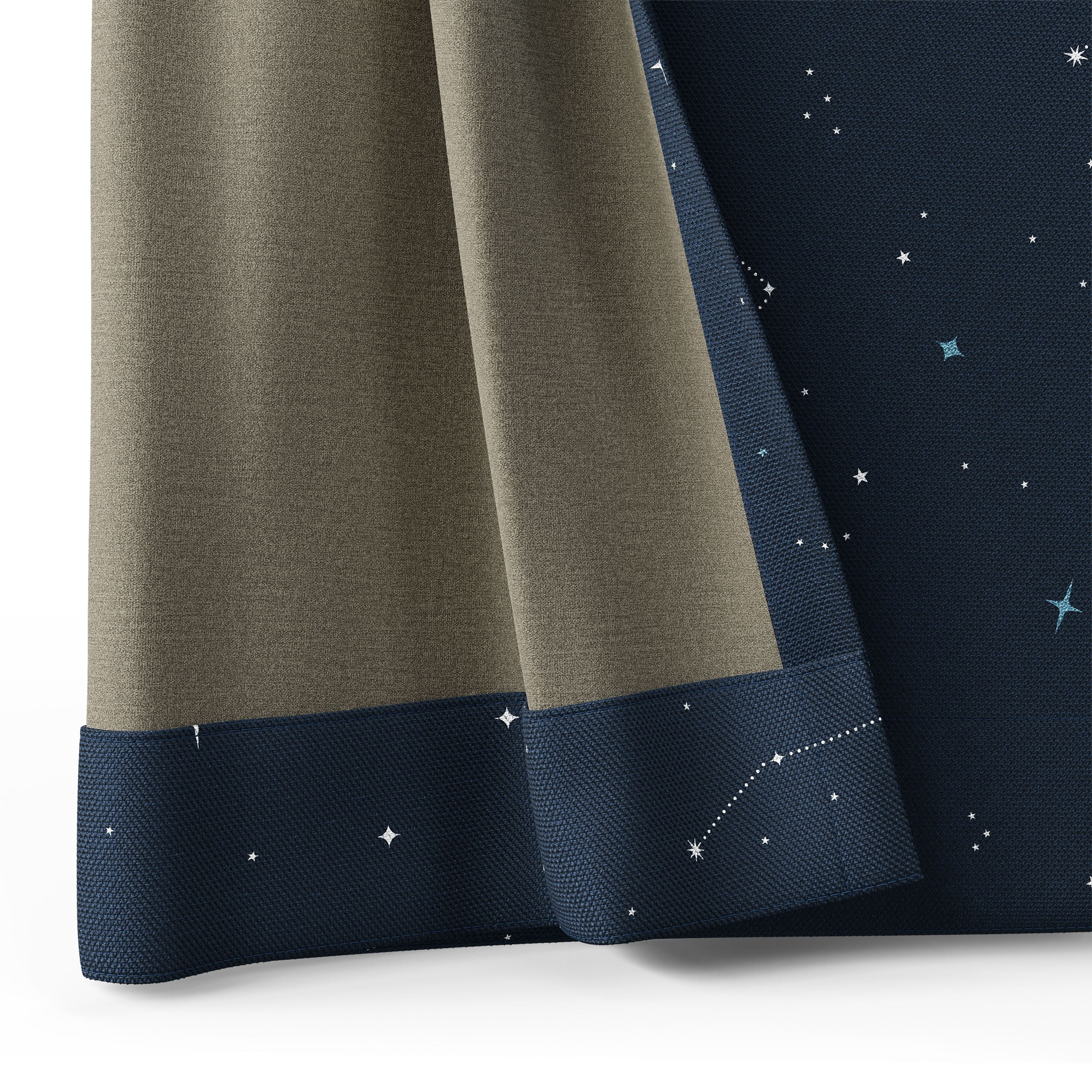 Mainstays Kids Dark Navy Printed Glow in the Dark Blackout Rod Pocket with Back Tabs Single Curtain Panel, Star Constellations Print, 38" W x 84" L
