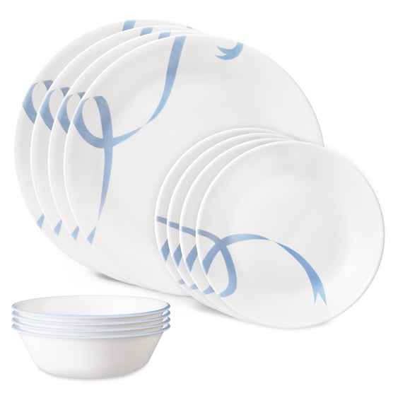 Corelle® Vitrelle® Blue Ribbons 12-pc Dinnerware Set