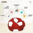 thumbnail image 5 of Ample Decor Soccer Leatherette Bean Bag Cover (Filler Not Included), Double Stitched, Ideal for Children and Teenagers - Red & White, 5 of 6