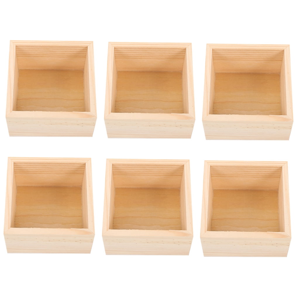 PAMINGONO 6pcs Rustic Crates for Decor Small Unfinished Boxes Natural Wood Craft Organizer Artists