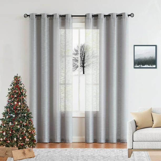 Decoultimatex Sheer Curtains For Living Room Grey 108inches Long Linen