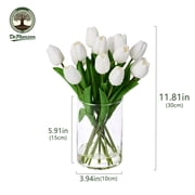 DR.Planzen 12in Artificial White Tulips Fake Flowers in Glass Vase Real Touch Tulips – Faux Tulips Bouquet with Faux Water, Tulips Centerpiece for Spring Home Decor Dining Table Wedding Mothers Day