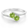 thumbnail image 2 of Gem Stone King 10K White Gold Forever United Two Stone Green Peridot and Diamond Engagement Ring for Women (0.77 Cttw, Round, Size 6), 2 of 4