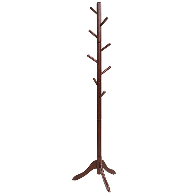Costway Perchero de Pie con 8 Ganchos, Perchero de Pie de Madera, Perchero de Entrada Estable con Base de 3 Patas, Madera de Caucho, Perchero con Altura Ajustable para Pasillo, Dormitorio, Baño, Nogal