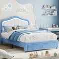 thumbnail image 4 of Towallmark Twin Size LED Bed Frame with Storage Drawer, Cute Velvet Upholstered Platform Bed with Headboard, No Box Spring Needed, Wooden Slats, Noise Free, Blue, 4 of 7