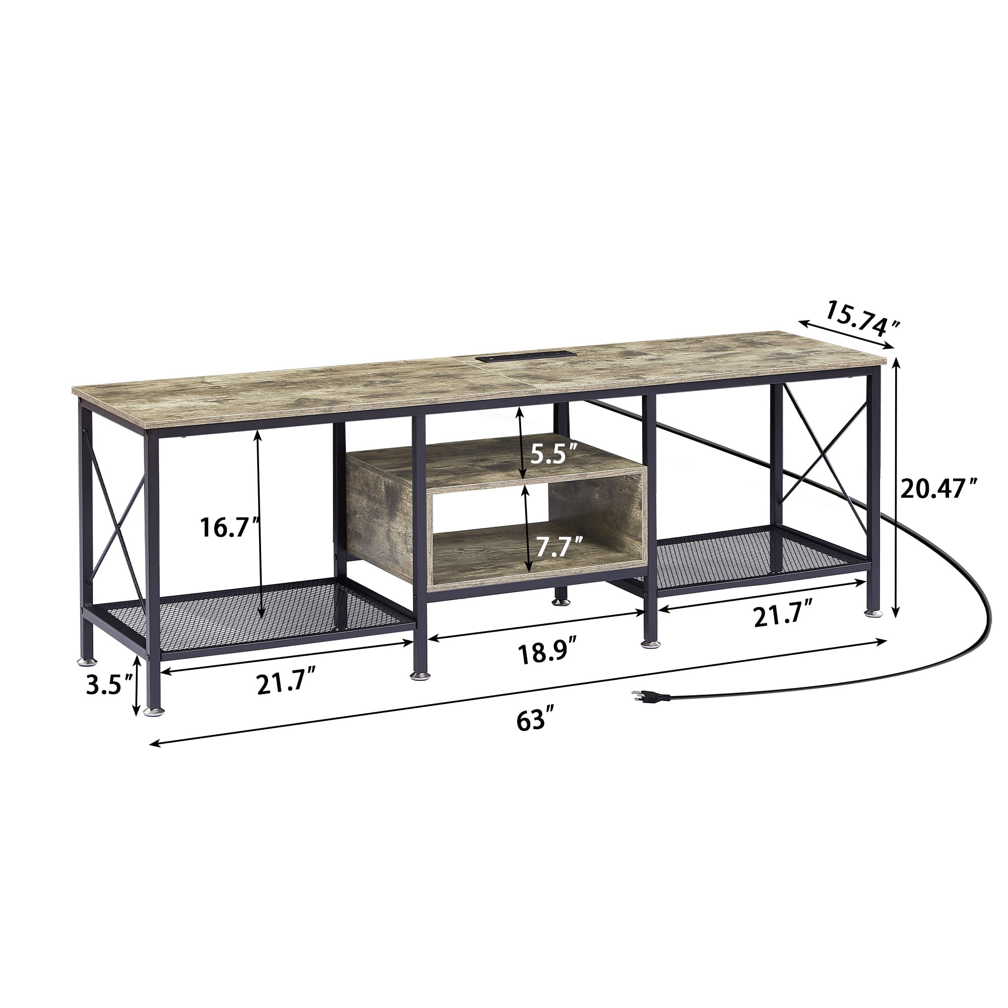 VECELO TV Stand with Power Outlets for TV up to 70 inch, Entertainment Center with USB Charging Station, Modern Industrial TV Console with Open Storage Shelves for Living Room & Bedroom, Gray