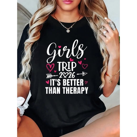Girls Trip 2026 Weekend Vacation Lover Girls Road Trip T-Shirt casual short sleeve crew neck cotton tee tops for women