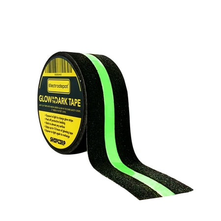 Electrodepot Professional Non-Slip Glow in the Dark Tape – Heavy Duty Adhesive Grip Strip for Indoors and Outdoors (2 Inches Wide x 16.4 Feet